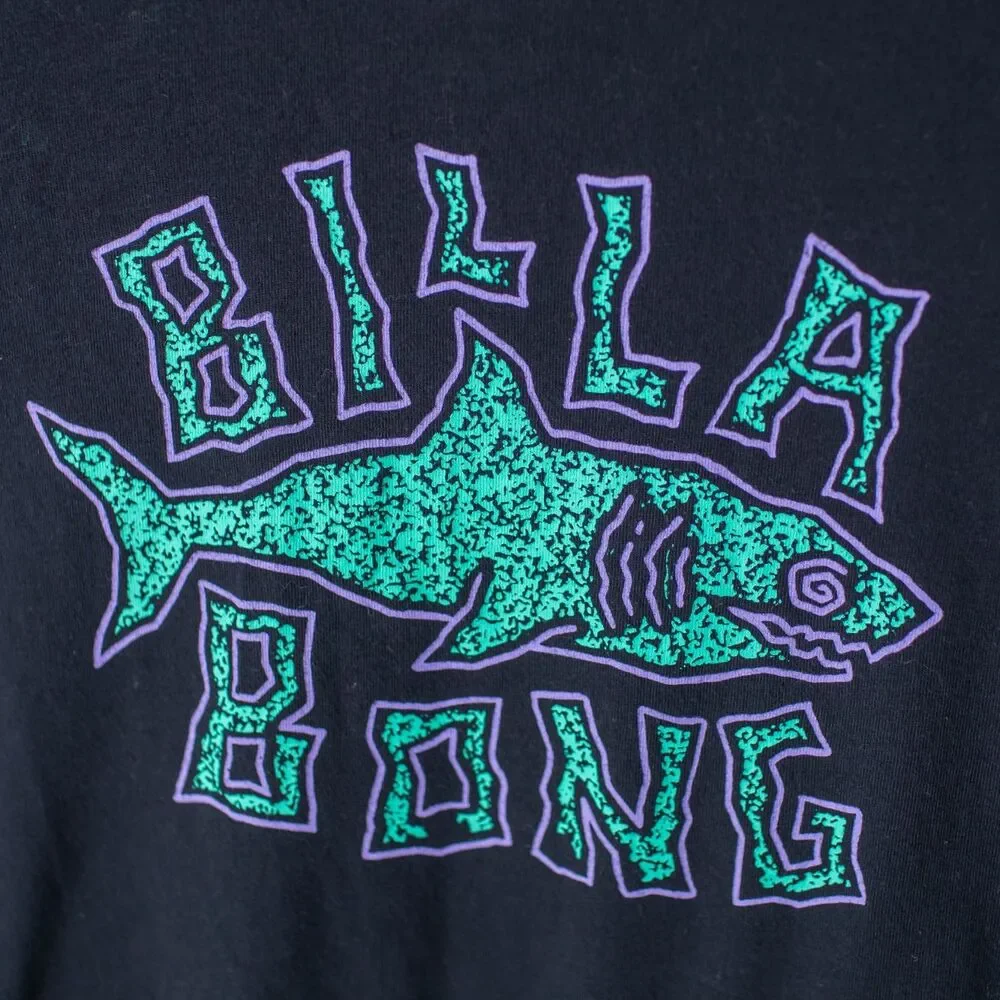 Billabong Boys L 14 T-Shirt Black Shark Graphic Logo Skate Surf Short Sleeve